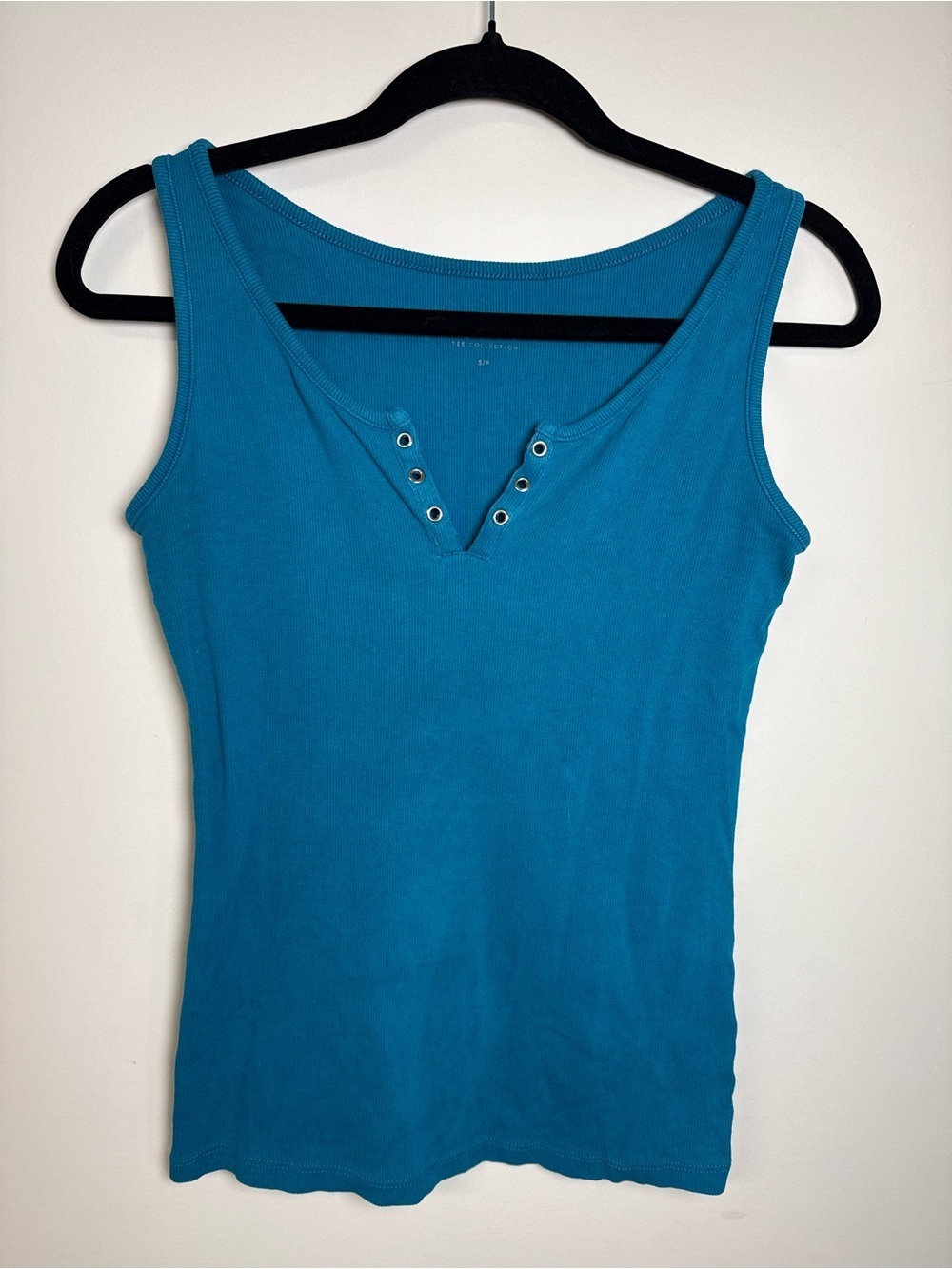Reitmans Bright Teal Ribbed Short Sleeve Henley